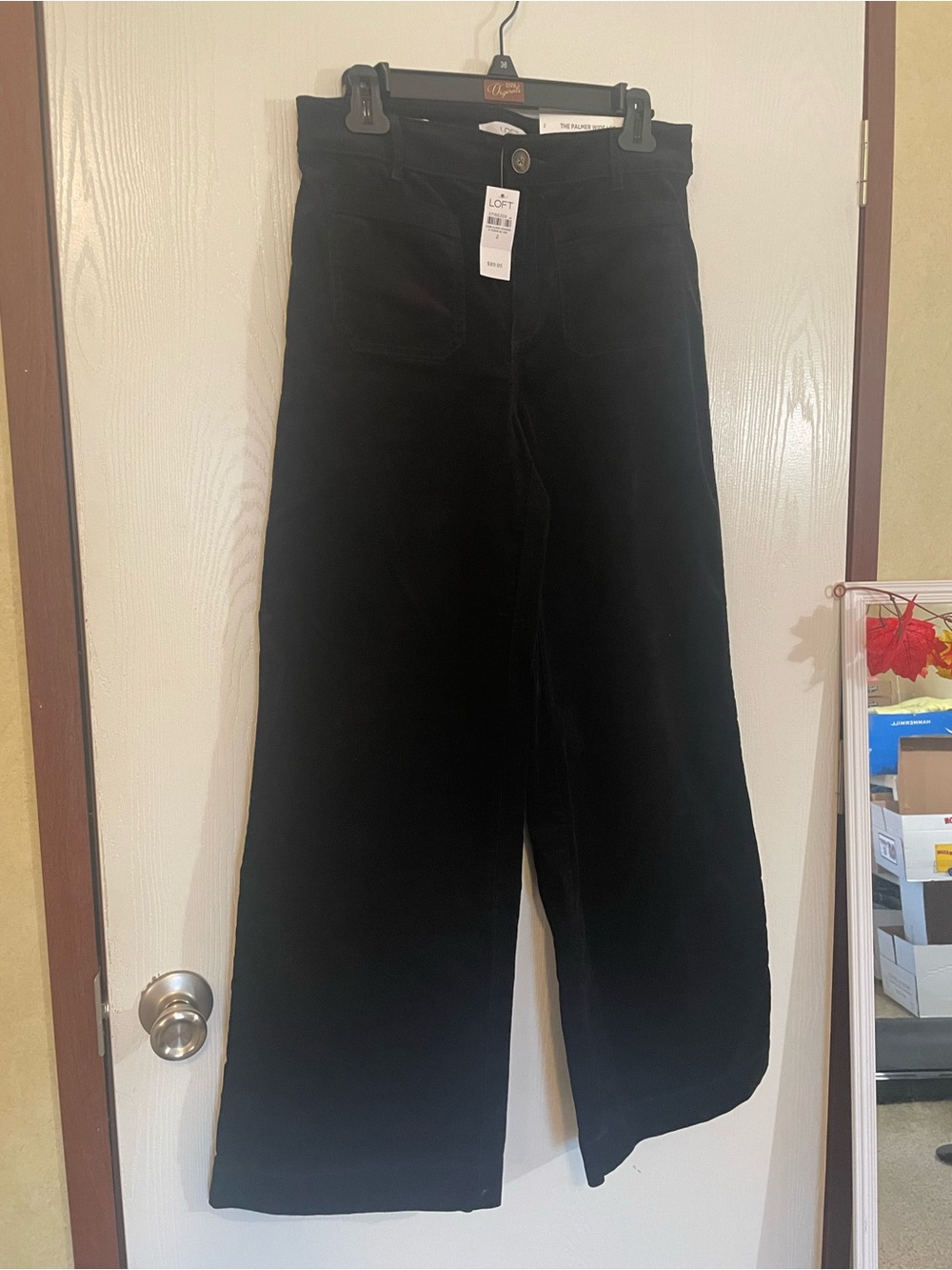 NWT LOFT The Palmer Wide Leg Corduroy Pants Black Women's Size 2 High Rise New